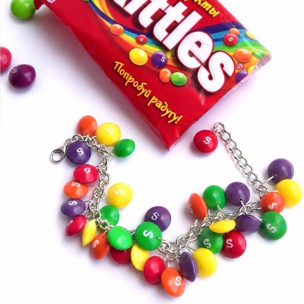 NWT Skittles Inspired Chunky Charm Bracelet - Adjustable Fit - Handmade